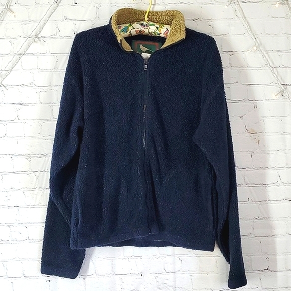 Vintage 90s Field & Stream Outdoor Sherpa Fleece Blue Tan Womens Jacket Size Med - Picture 3 of 17